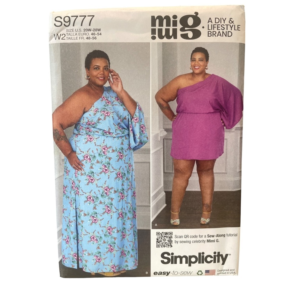 Simplicity S9777 Caftan Dress Tunic Plus Size 20W-28W One Shoulder Easy Sewing